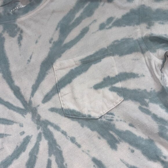 American Eagle Womens Oversized Tie Dye Cropped Tee/T-Shirt-Blue/White-XS-GUC - Picture 2 of 5